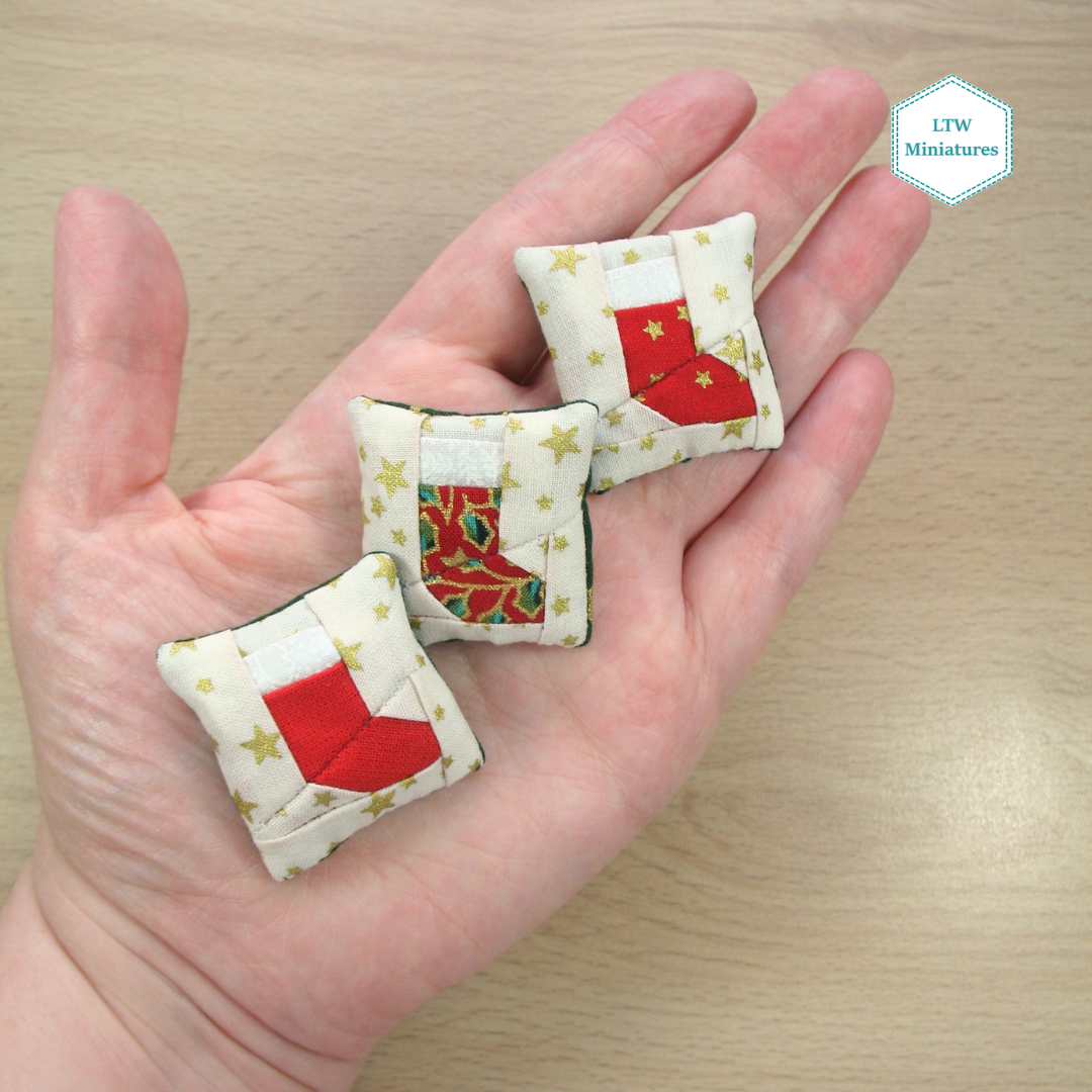 Christmas Stocking Patchwork Cushion for 1:12 Dollhouse