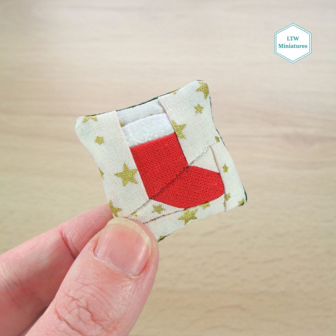 Christmas Stocking Patchwork Cushion for 1:12 Dollhouse