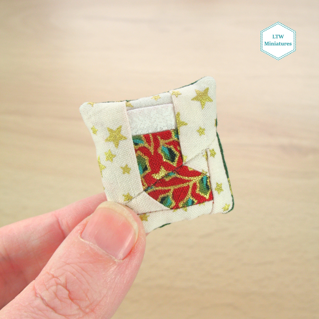 Christmas Stocking Patchwork Cushion for 1:12 Dollhouse