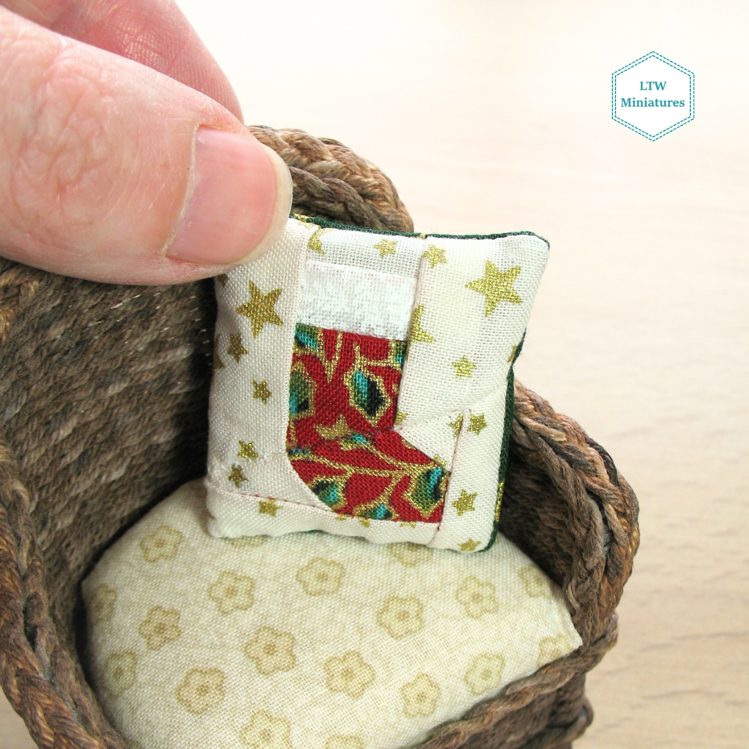 Christmas Stocking Patchwork Cushion for 1:12 Dollhouse