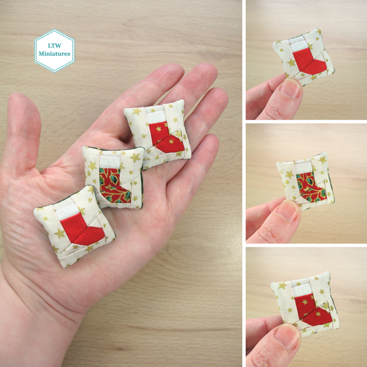 Christmas Stocking Patchwork Cushion for 1:12 Dollhouse