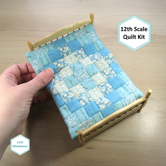 Dusty Blue Squares 1:12 Dollhouse Quilt Kit