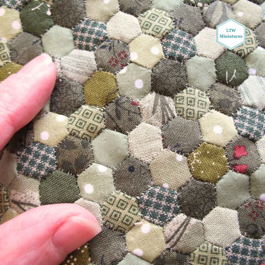 Green Hexies Double Quilt and Pillows for 1:12 Dollhouse