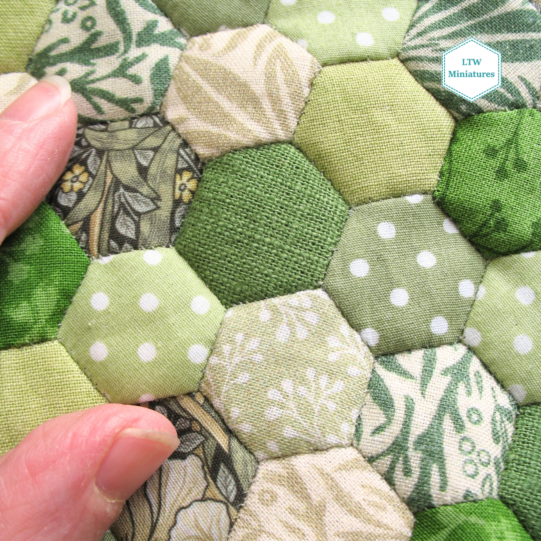 Green Hexies Double Quilt and Pillows for 1:12 Dollhouse