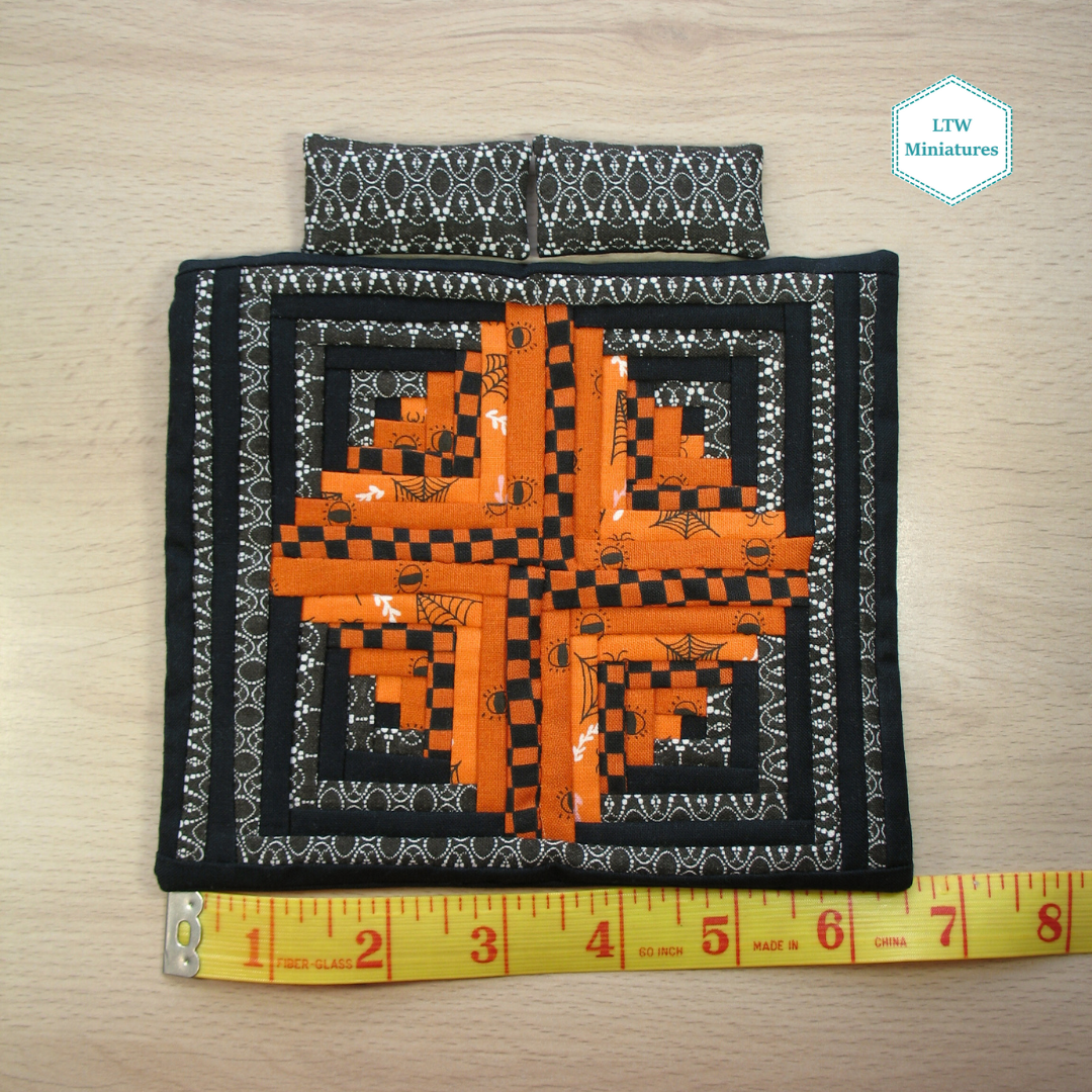Halloween Double Quilt and Pillows for 1:12 Dollhouse