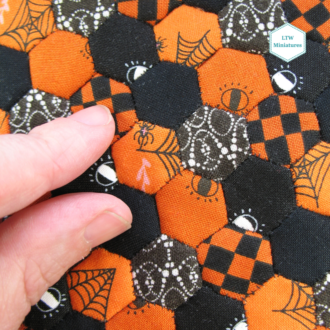 Halloween Hexies Double Quilt and Pillows for 1:12 Dollhouse