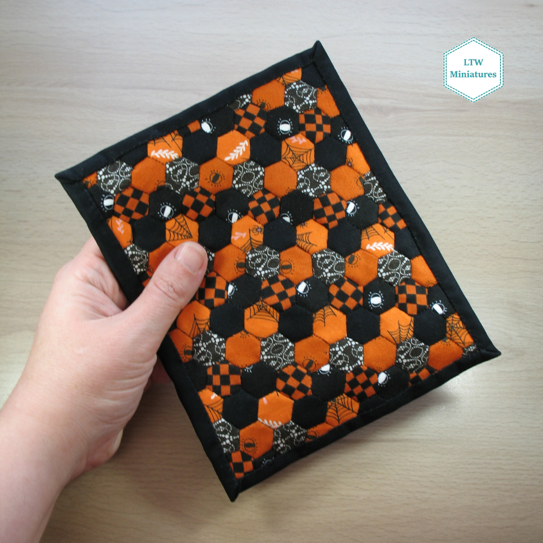 Halloween Hexies Double Quilt and Pillows for 1:12 Dollhouse