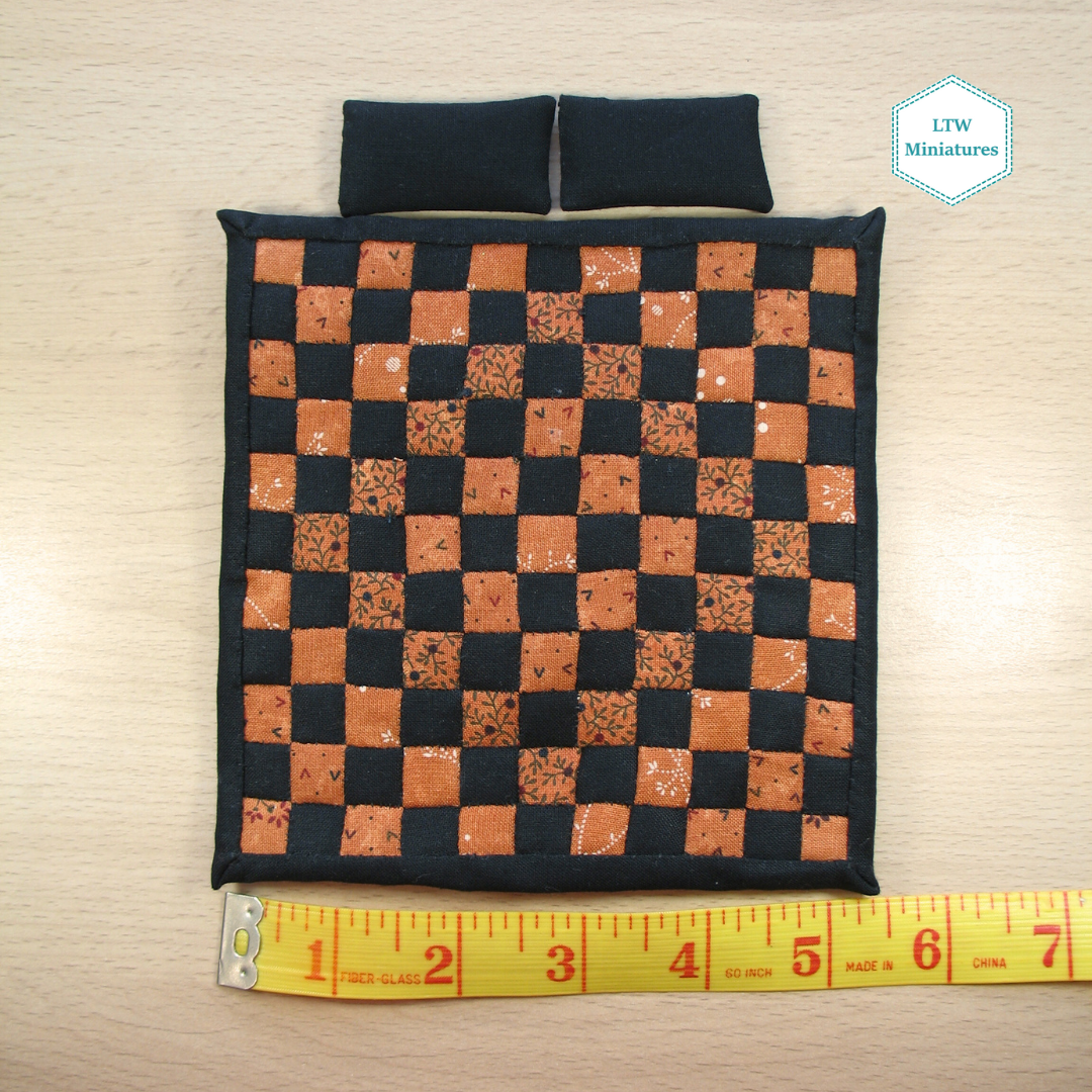 Halloween Checkers Single Quilt and Pillows for 1:12 Dollhouse