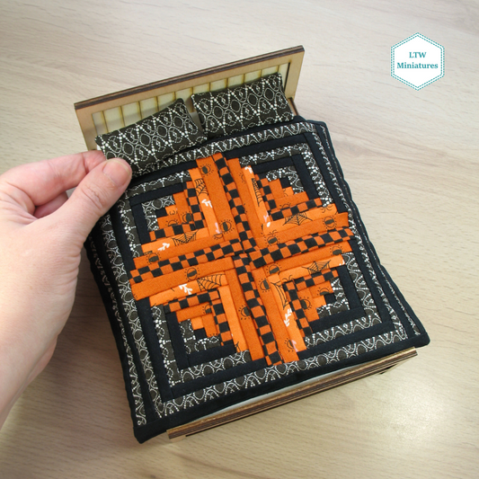 Halloween Double Quilt and Pillows for 1:12 Dollhouse