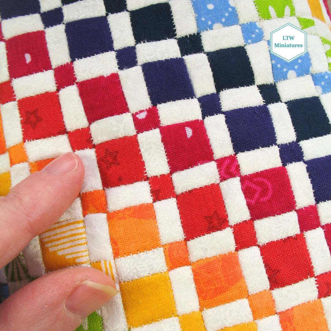 Rainbow Squares Single Quilt and Pillows for 1:12 Dollhouse
