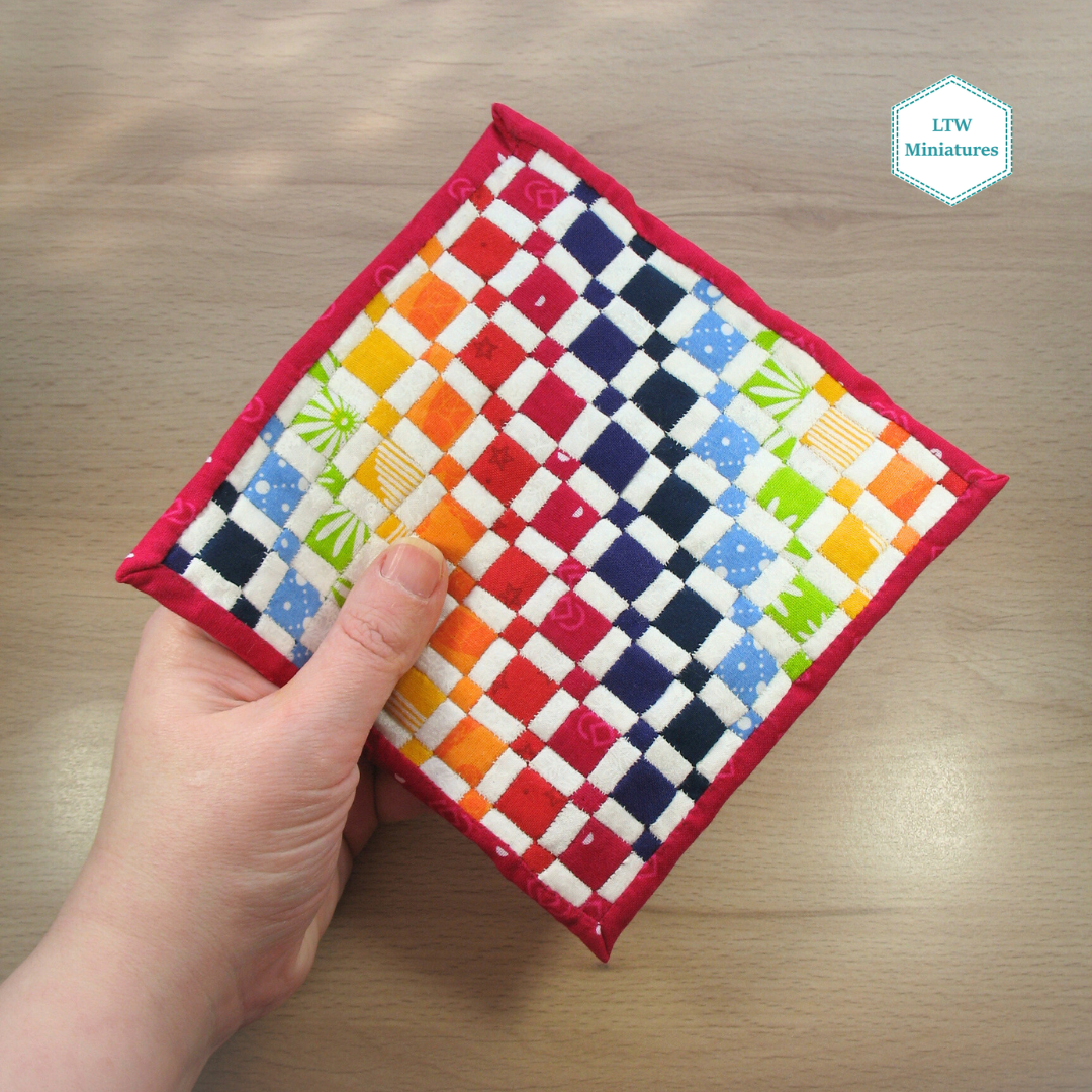 Rainbow Squares Single Quilt and Pillows for 1:12 Dollhouse