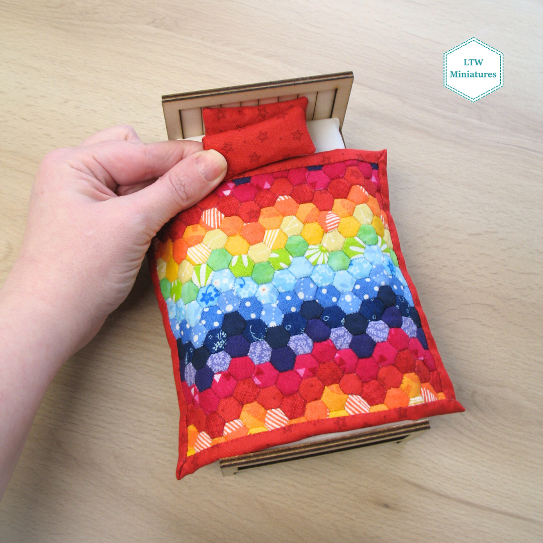 Rainbow Zigzag Single Quilt and Pillows for 1:12 Dollhouse