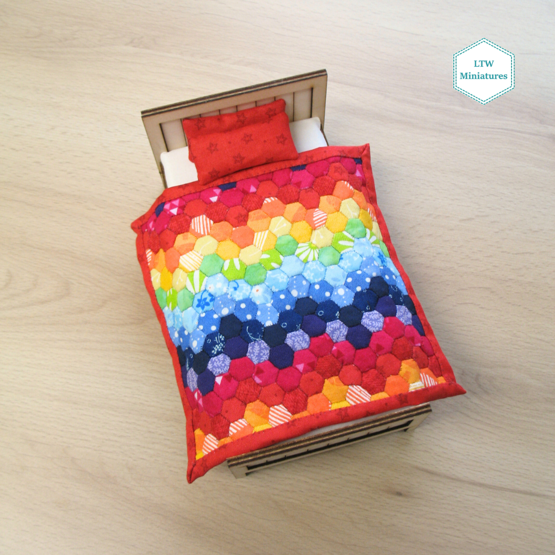 Rainbow Zigzag Single Quilt and Pillows for 1:12 Dollhouse
