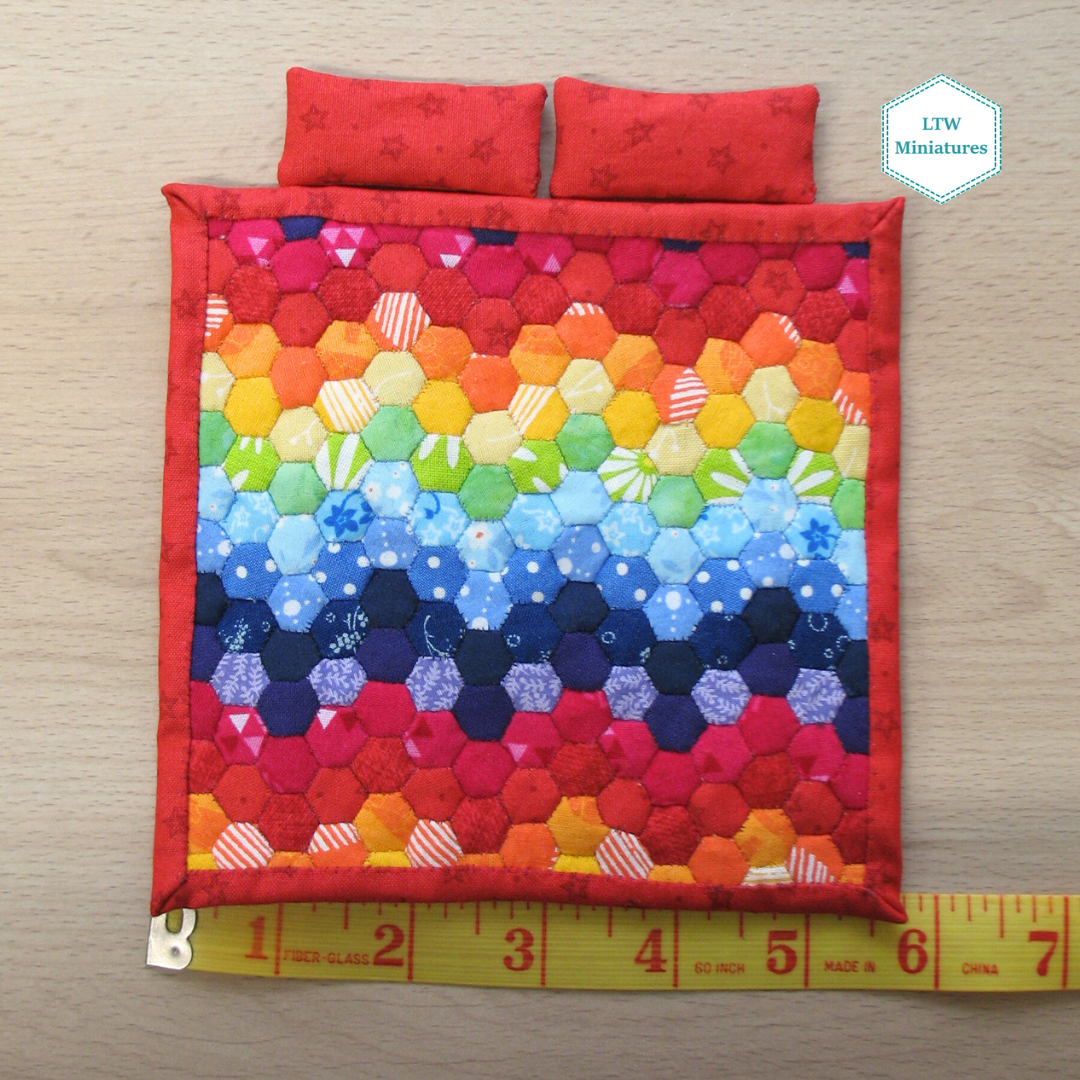 Rainbow Zigzag Single Quilt and Pillows for 1:12 Dollhouse
