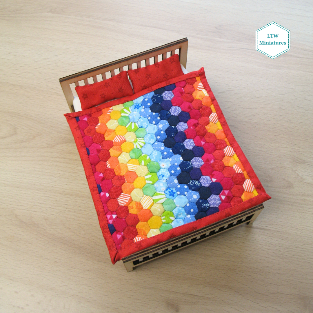 Rainbow Zigzag Single Quilt and Pillows for 1:12 Dollhouse