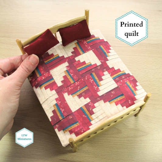 Red and Cream Log Cabin Printed Quilt