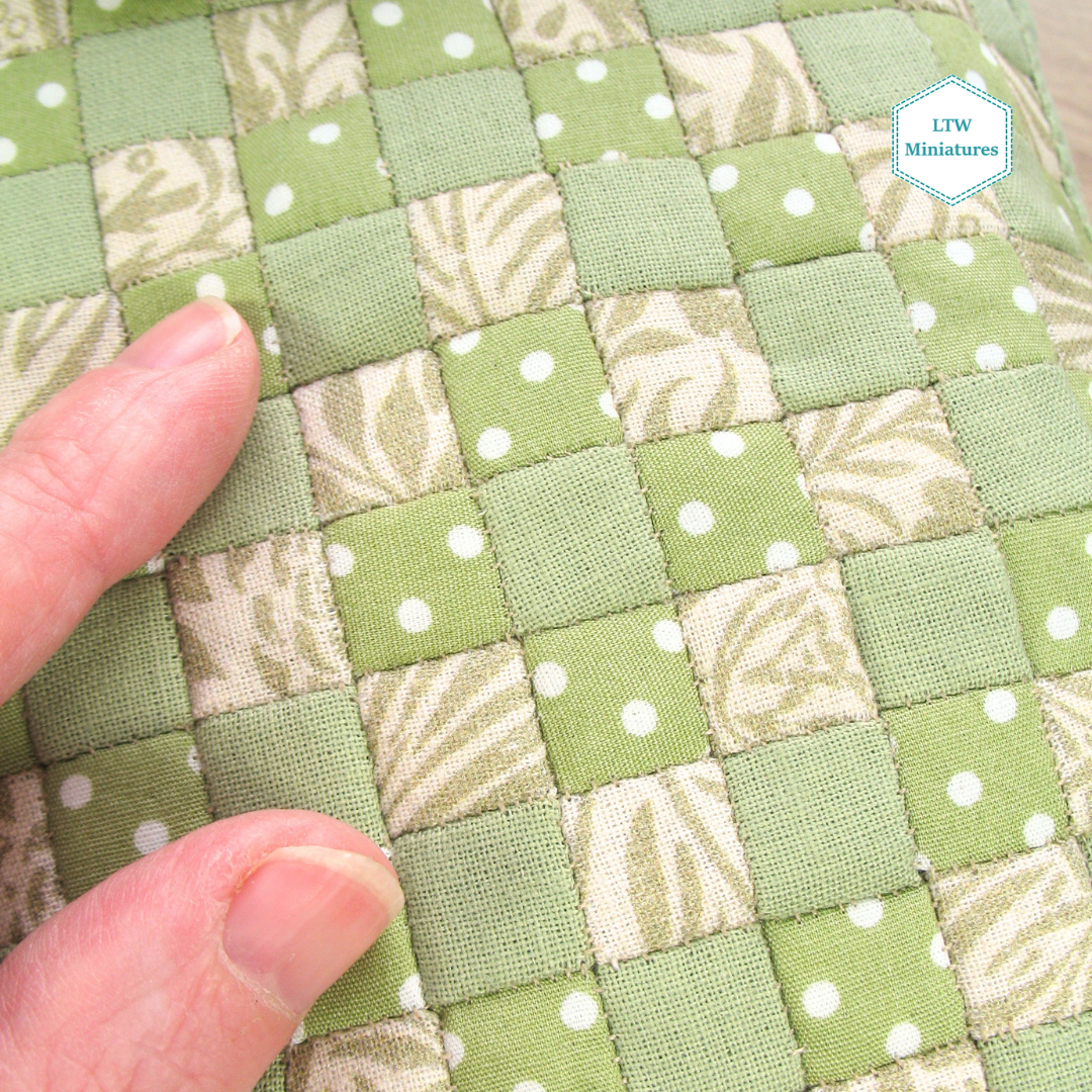 Green Squares Single Quilt and Pillows for 1:12 Dollhouse