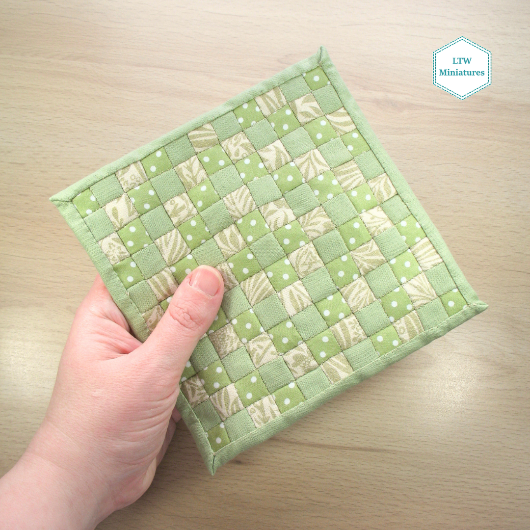 Green Squares Single Quilt and Pillows for 1:12 Dollhouse