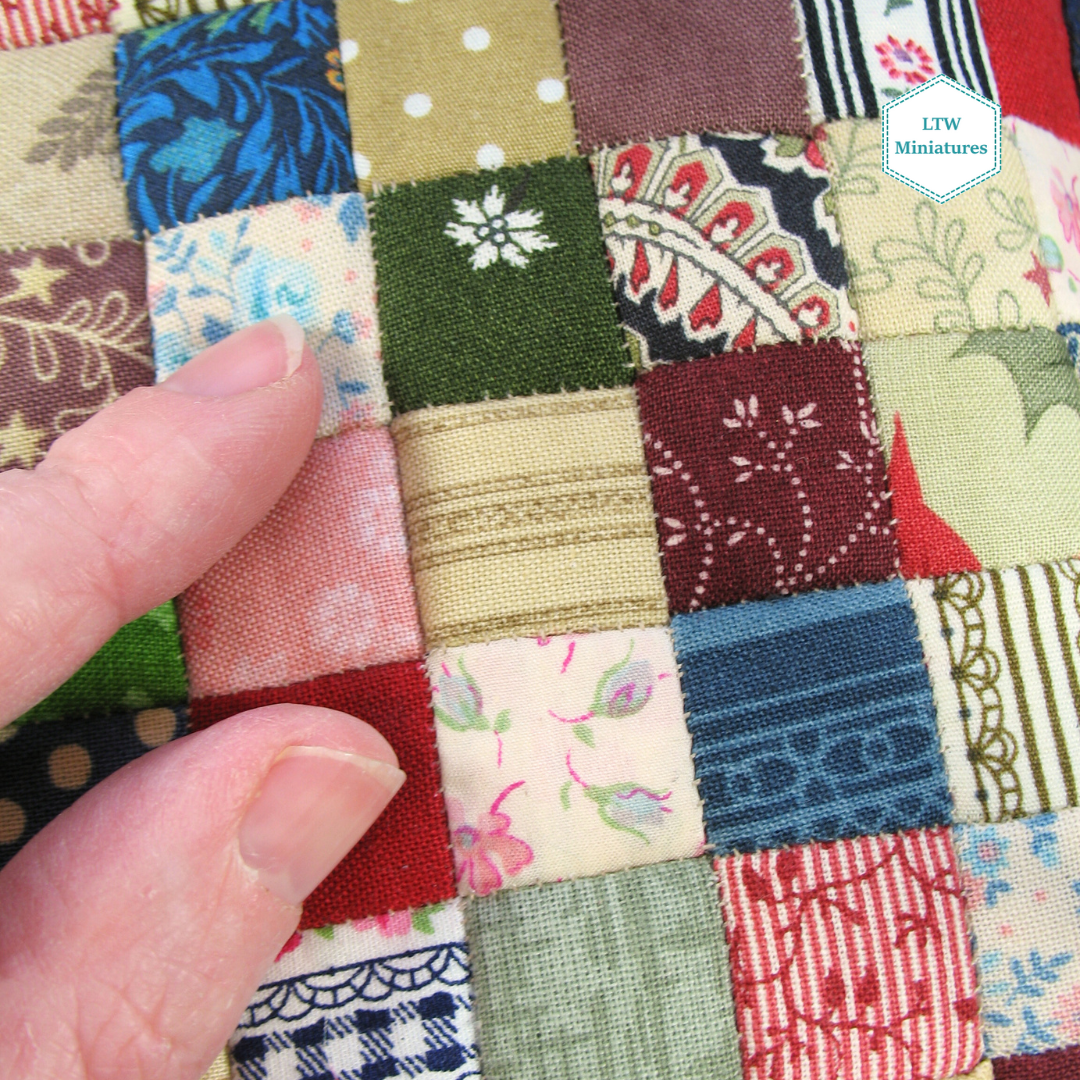 Scrappy Squares Single Quilt and Pillows for 1:12 Dollhouse