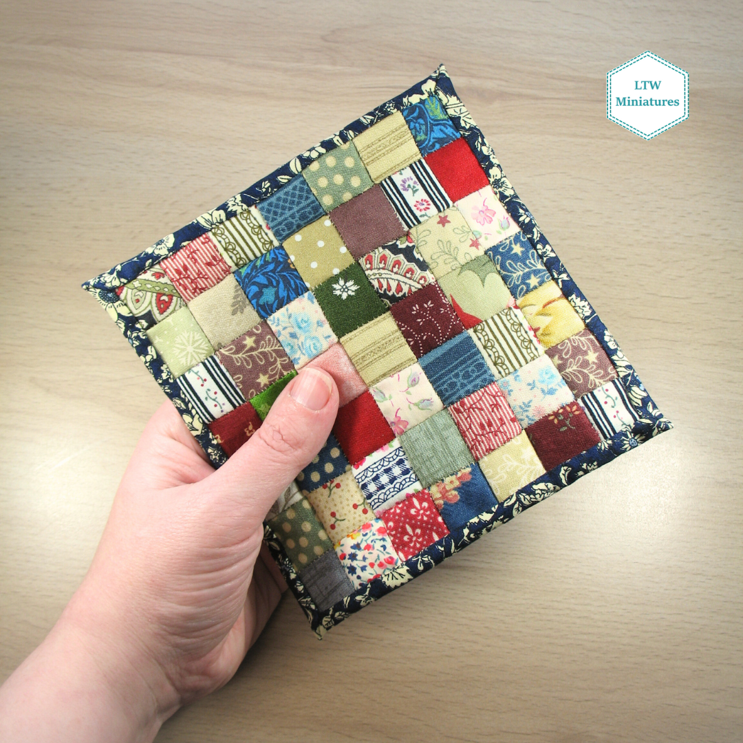 Scrappy Squares Single Quilt and Pillows for 1:12 Dollhouse