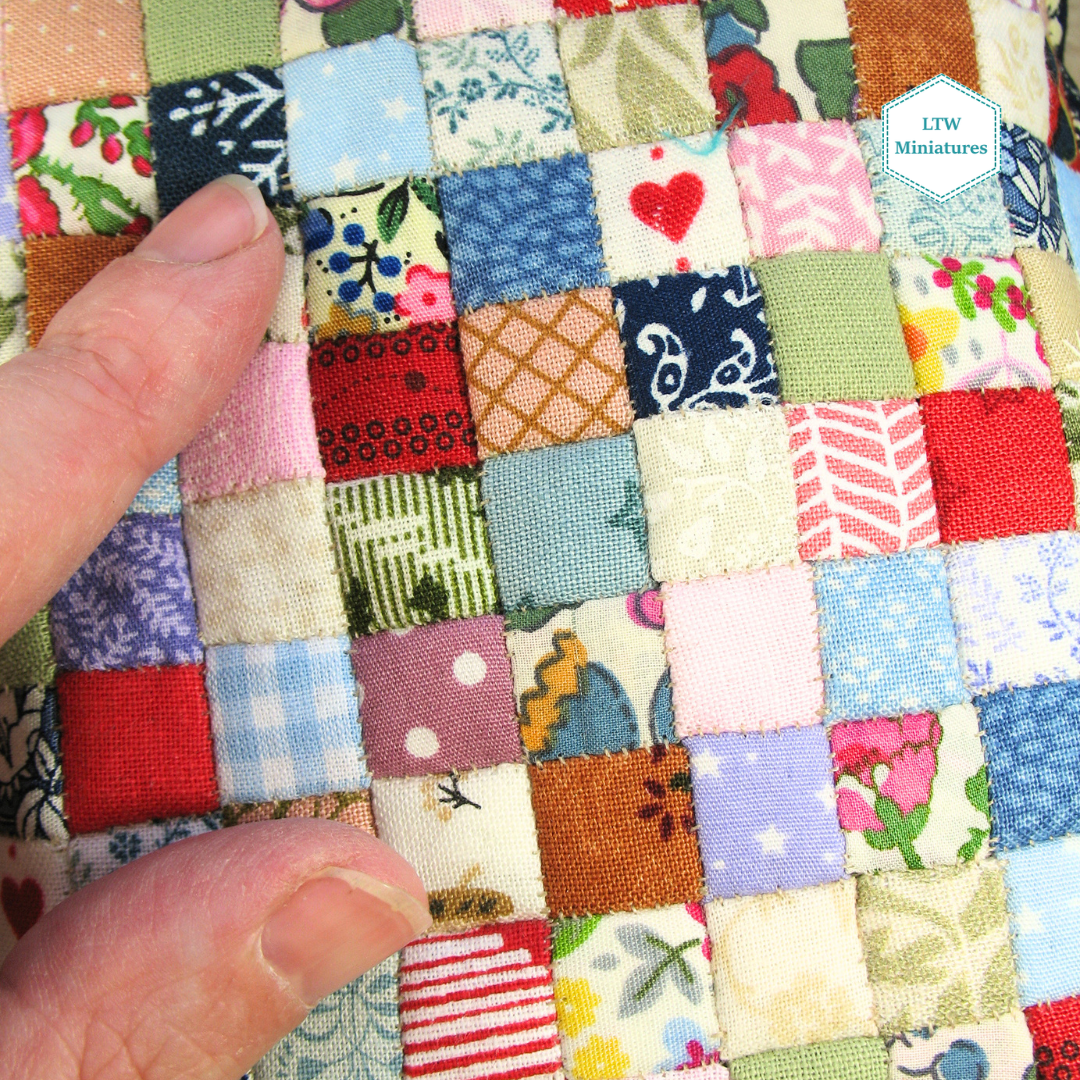 Squares and Hearts Double Quilt and Pillows for 1:12 Dollhouse