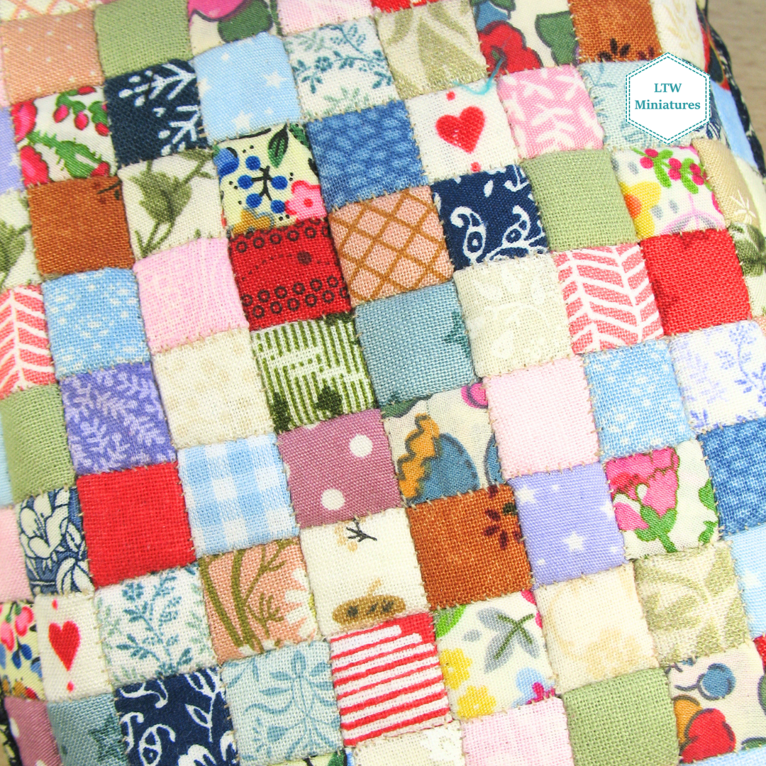 Squares and Hearts Double Quilt and Pillows for 1:12 Dollhouse