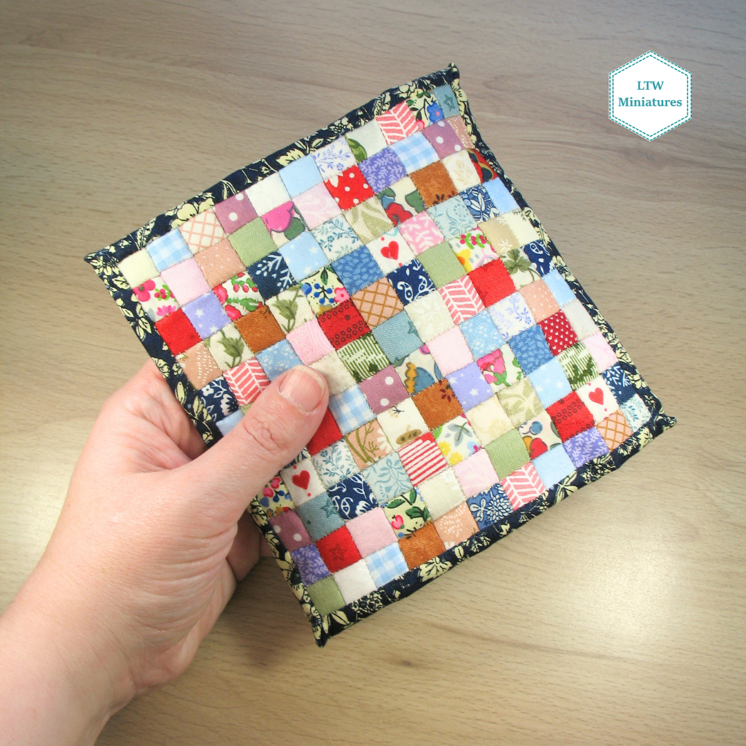 Squares and Hearts Double Quilt and Pillows for 1:12 Dollhouse