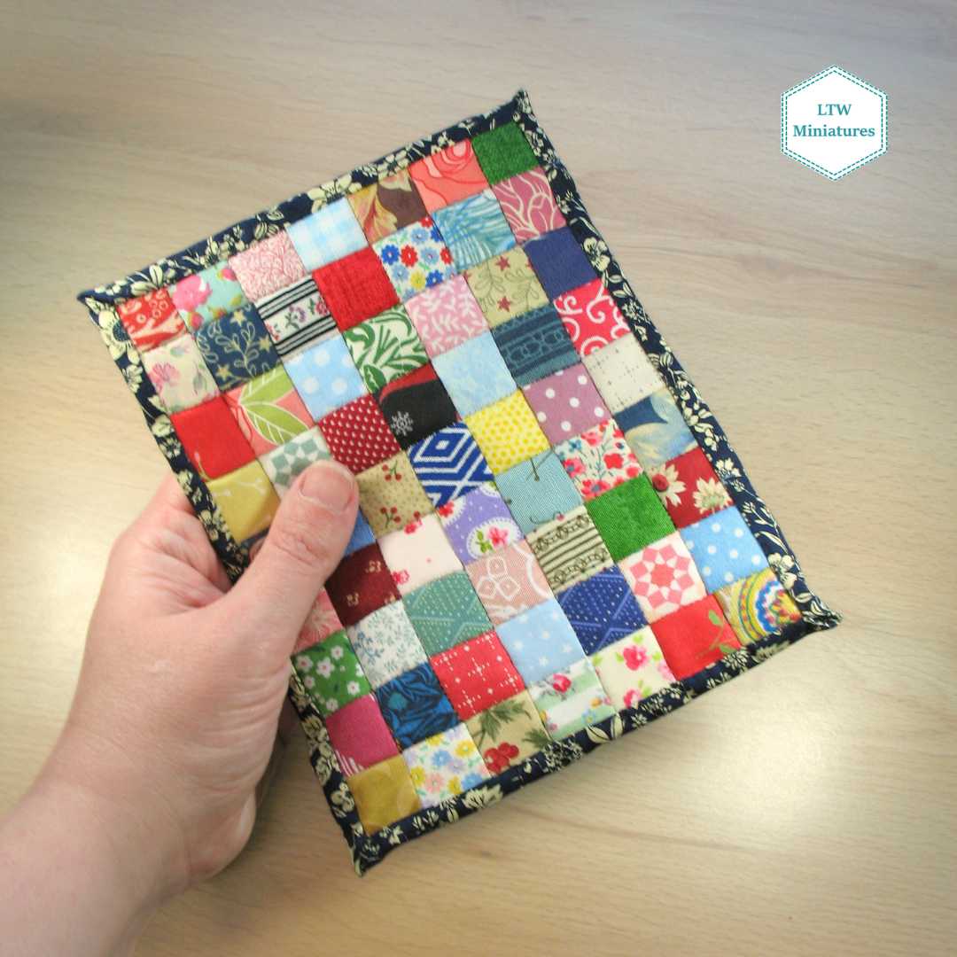 Scrappy Squares Double Quilt and Pillows for 1:12 Dollhouse