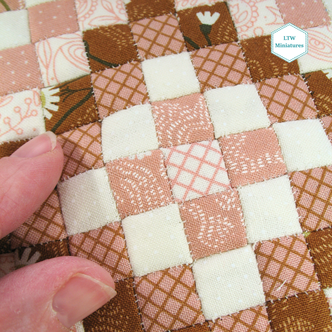 Cream and Terracotta Squares Dollhouse Miniature Quilt - 1:12 Scale