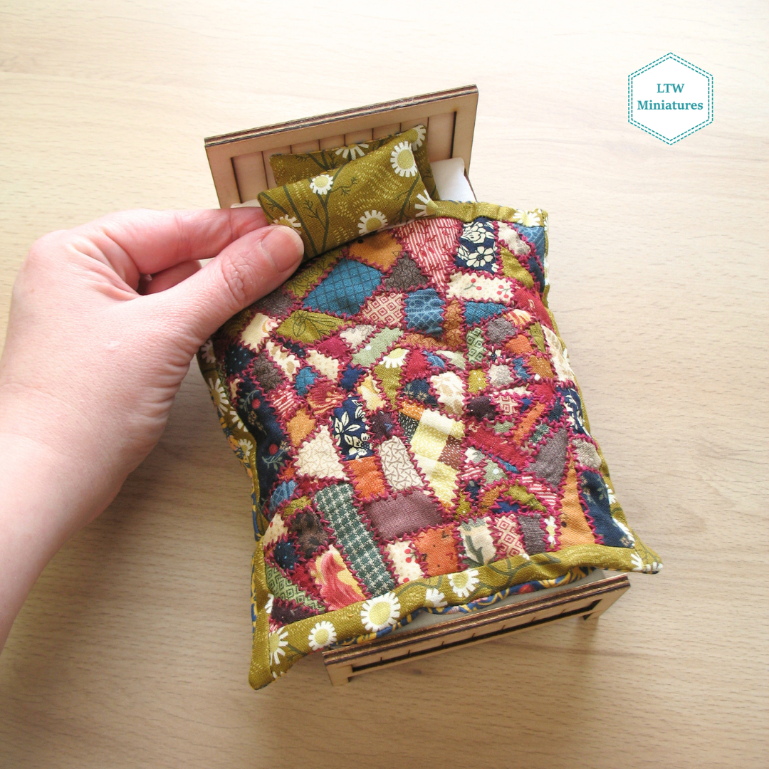 Victorian Crazy Quilt - Single Quilt and Pillows for 1:12 Dollhouse