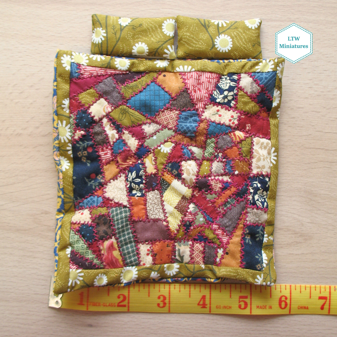 Victorian Crazy Quilt - Single Quilt and Pillows for 1:12 Dollhouse