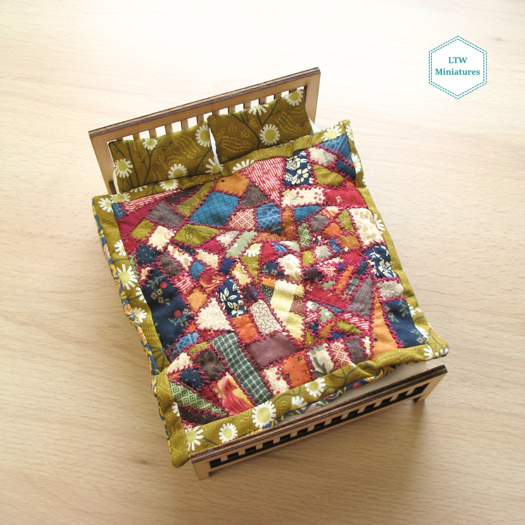 Victorian Crazy Quilt - Single Quilt and Pillows for 1:12 Dollhouse