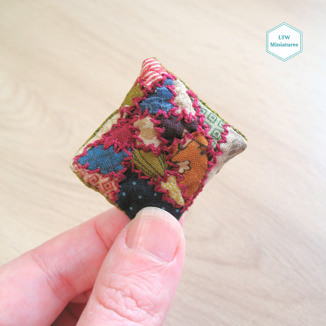 Victorian Crazy Patchwork Cushion for 1:12 Dollhouse
