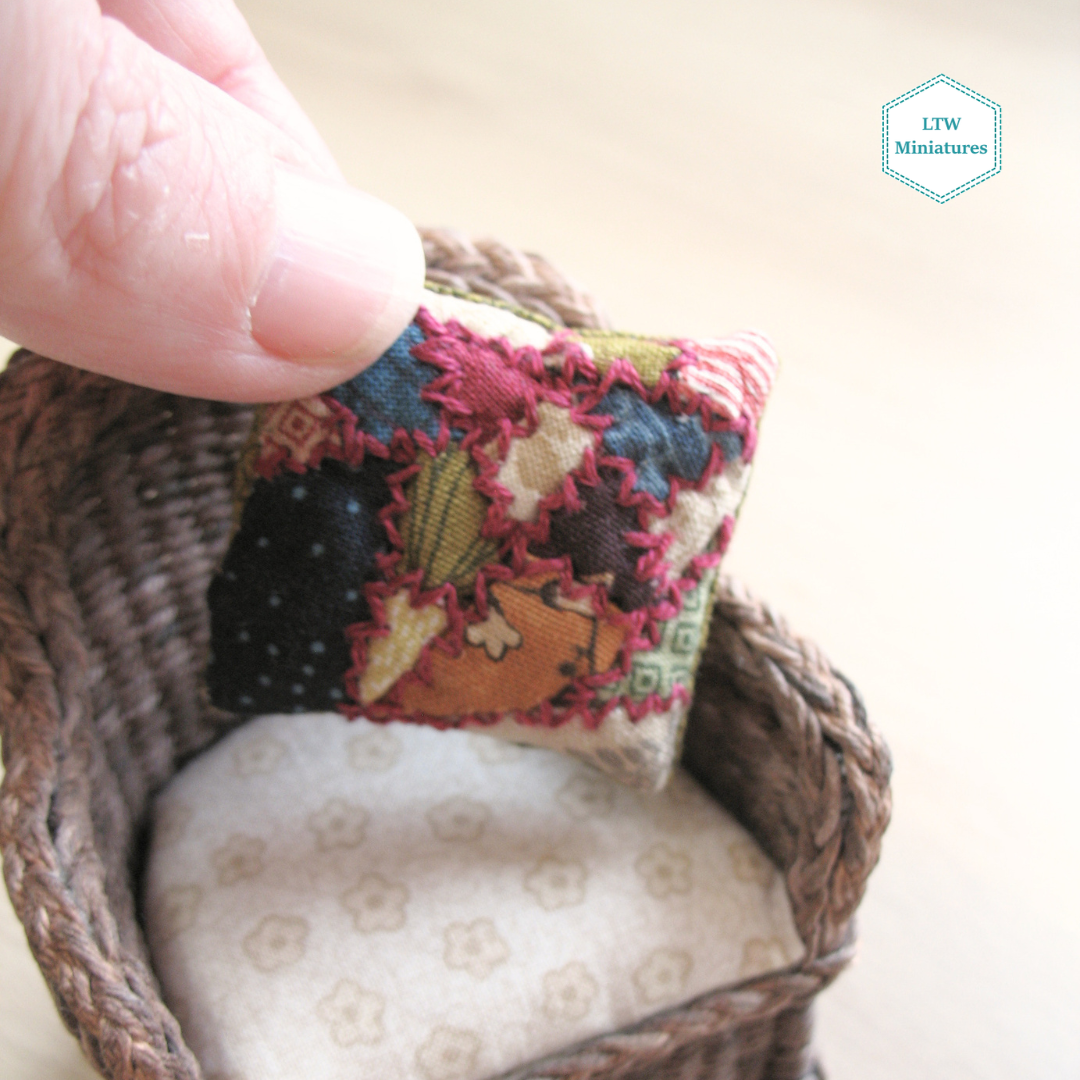 Victorian Crazy Patchwork Cushion for 1:12 Dollhouse