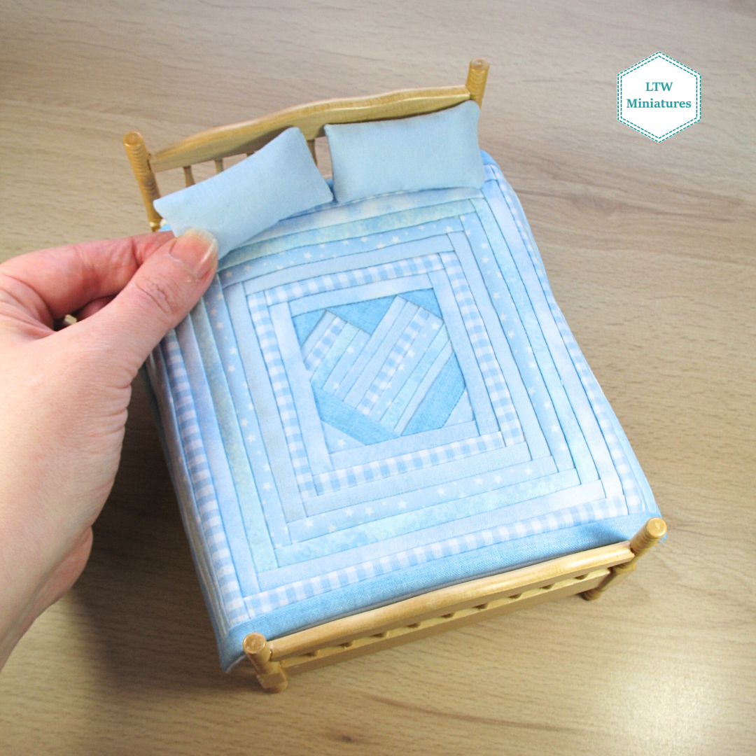 Blue Heart Dollhouse Miniature Quilt - 1:12 Scale