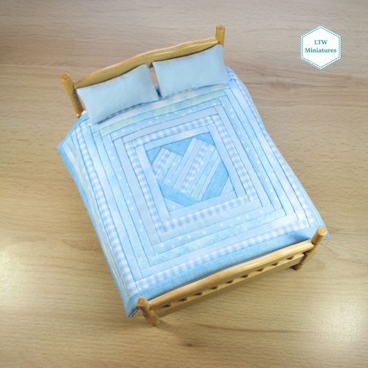 Blue Heart Dollhouse Miniature Quilt - 1:12 Scale