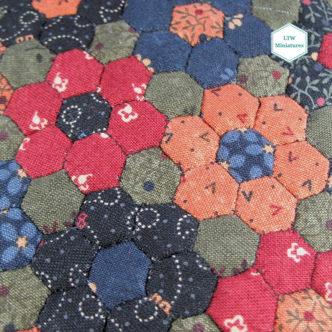 Dark Flower Hexies Single Quilt and Pillows for 1:12 Dollhouse