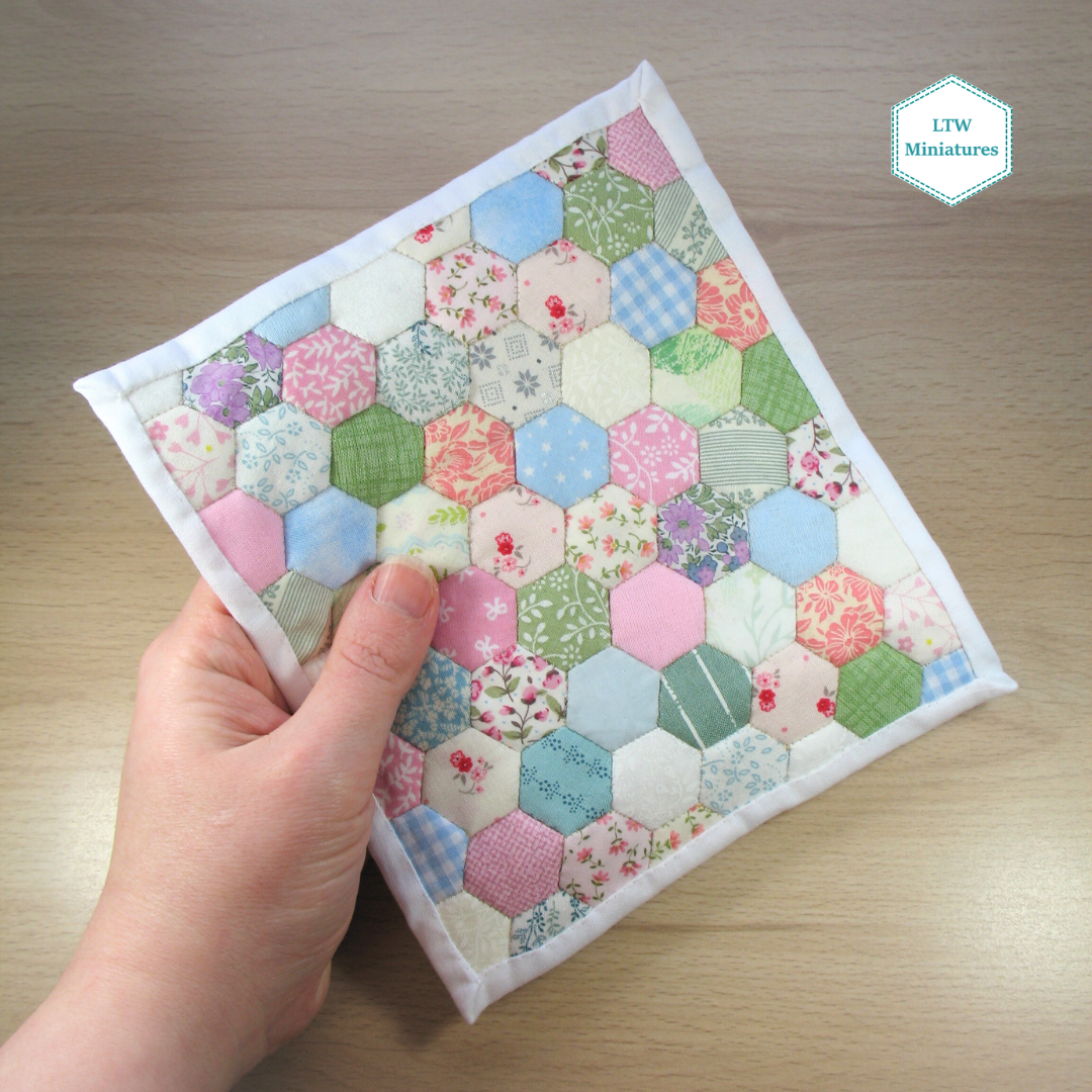 Pastel Hexies Double Quilt and Pillows for 1:12 Dollhouse