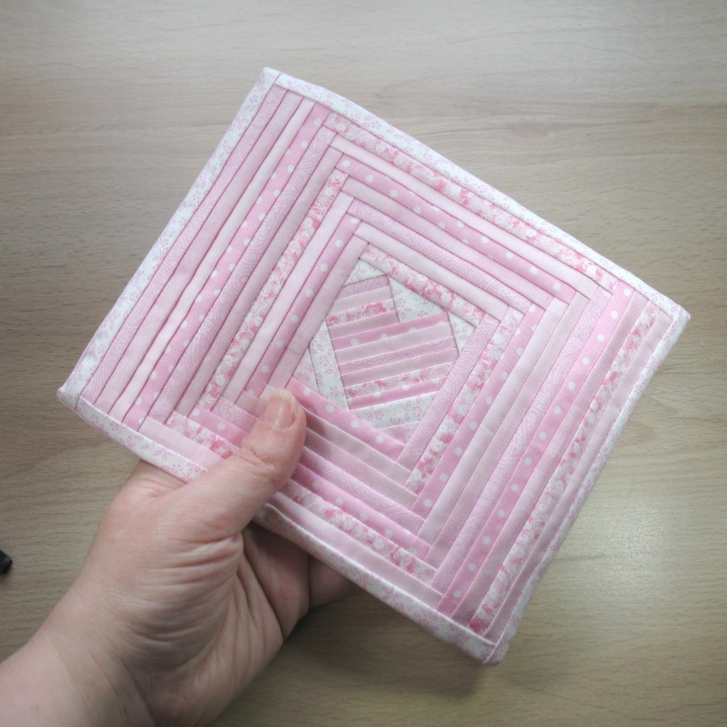 Pastel Pink Heart Double Quilt and Pillows for 1:12 Dollhouse