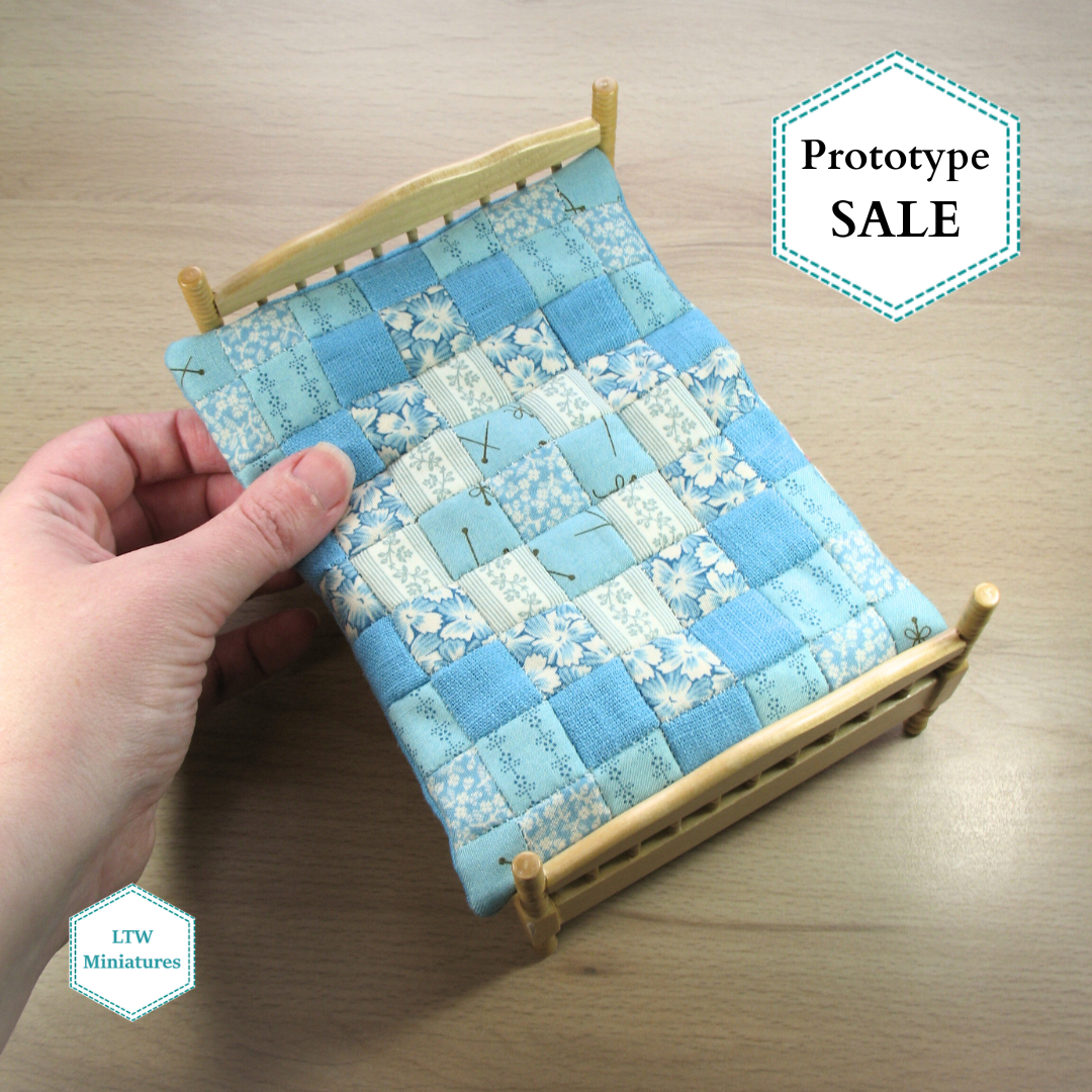 Prototype SALE - Duck Egg Blue Squares Dollhouse Quilt